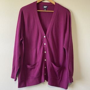 Lands End Button Cardigan 2X Cotton Modal Magenta Fuchsia Classic Office Preppy